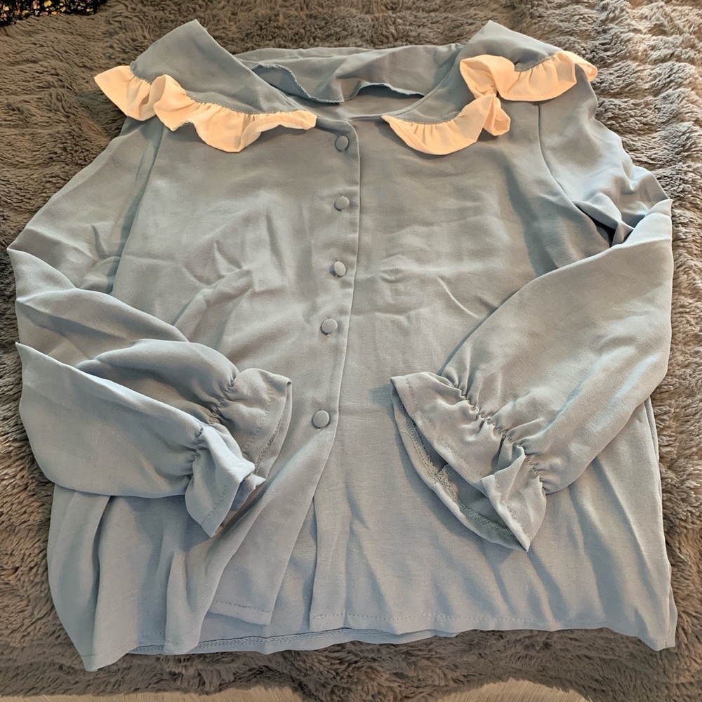 Korean Cream and Blue Blouse